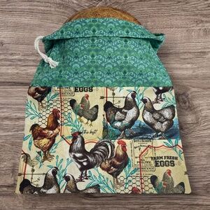 Farmhouse Rooster Bread Bag with Forest Green Top, Handmade Cotton Sourdough Bag